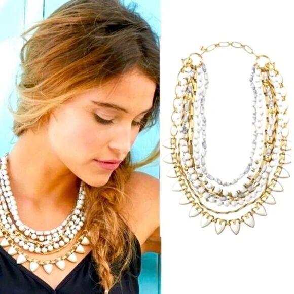 Stella & Dot Sutton Multi Strand White Layering Stone Necklace - Picture 5 of 8